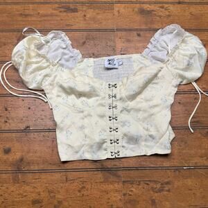Princess Polly Allyson yellow summer flowery half top‎ short shirt puff sleeve